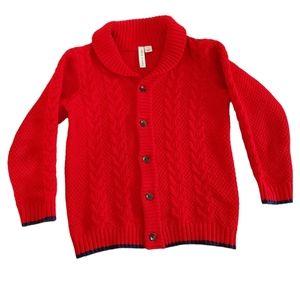 Red and Navy Janie and Jack Textured Cable Knit Button Up Sweater